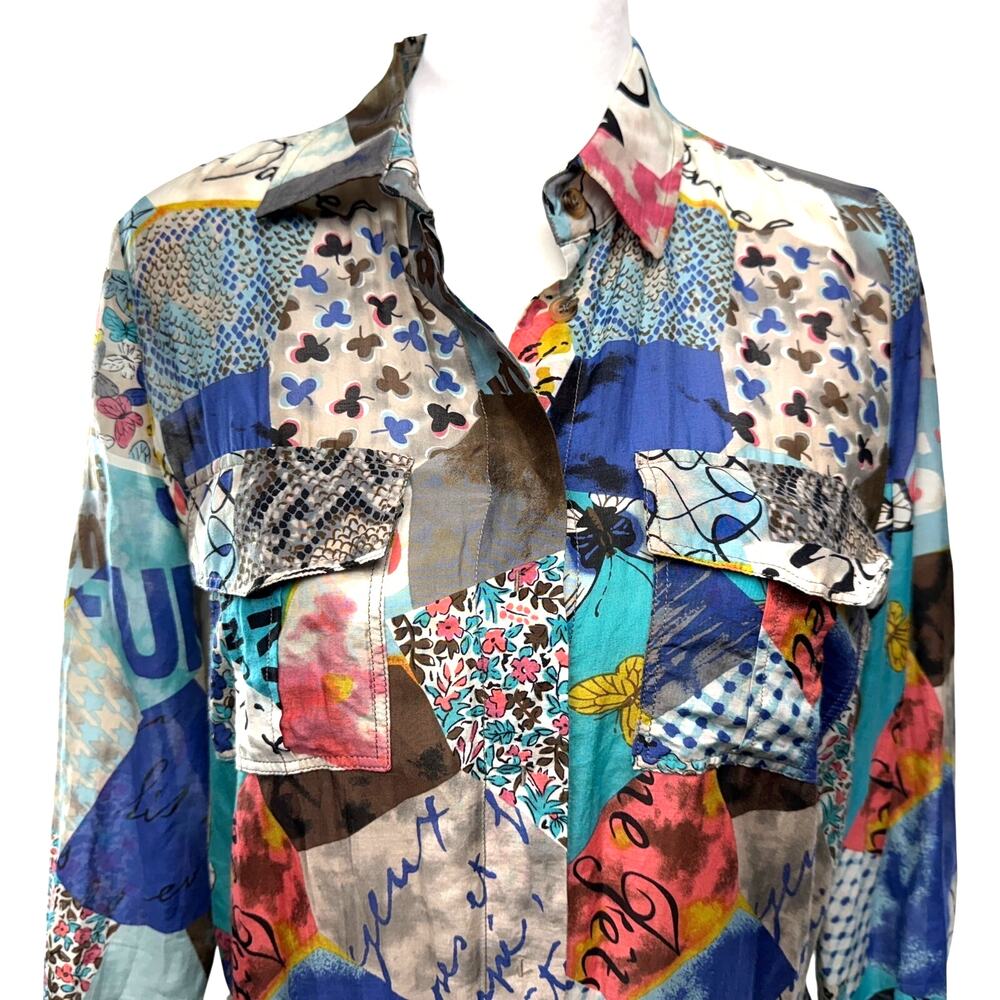 Gerard Darel Shirt Tunic Dress Size 8 Abstract Patchwork Print Silk Cotton - Picture 4 of 13